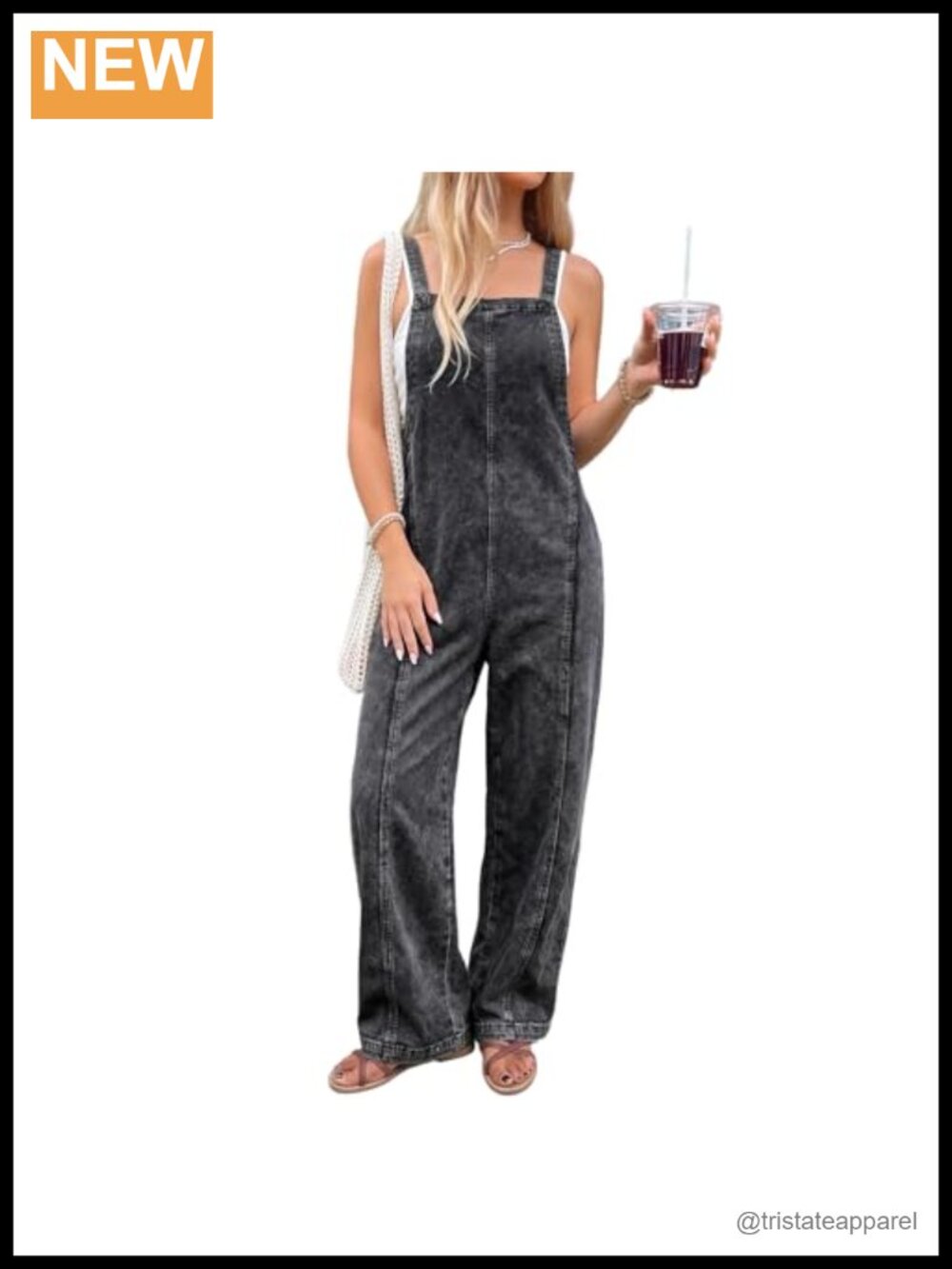 Wide Leg Denim Overalls Adjustable Straps Lyocell Blend Jumpsuit
